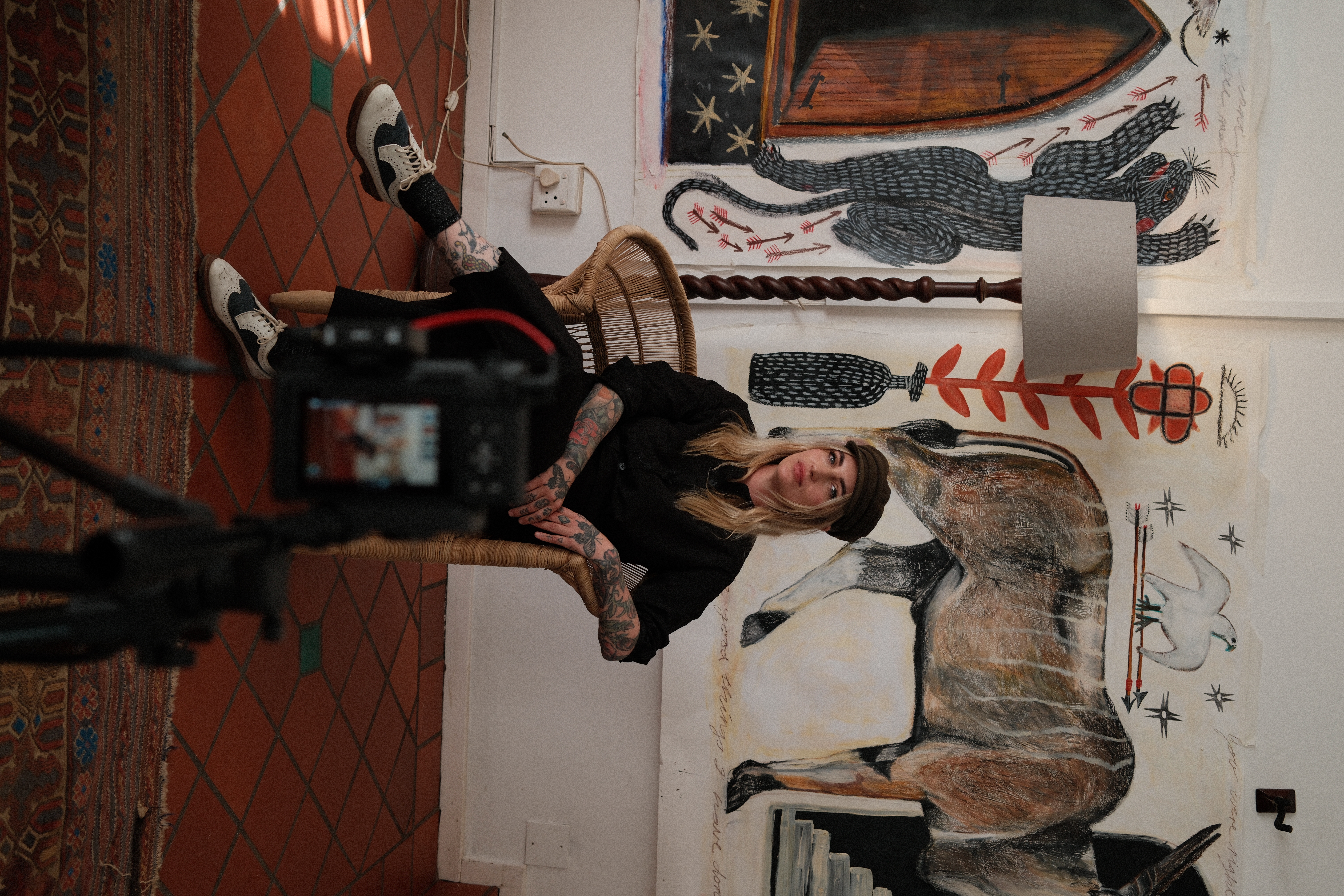 Woven Garnet — artist interview in studio with paintings
