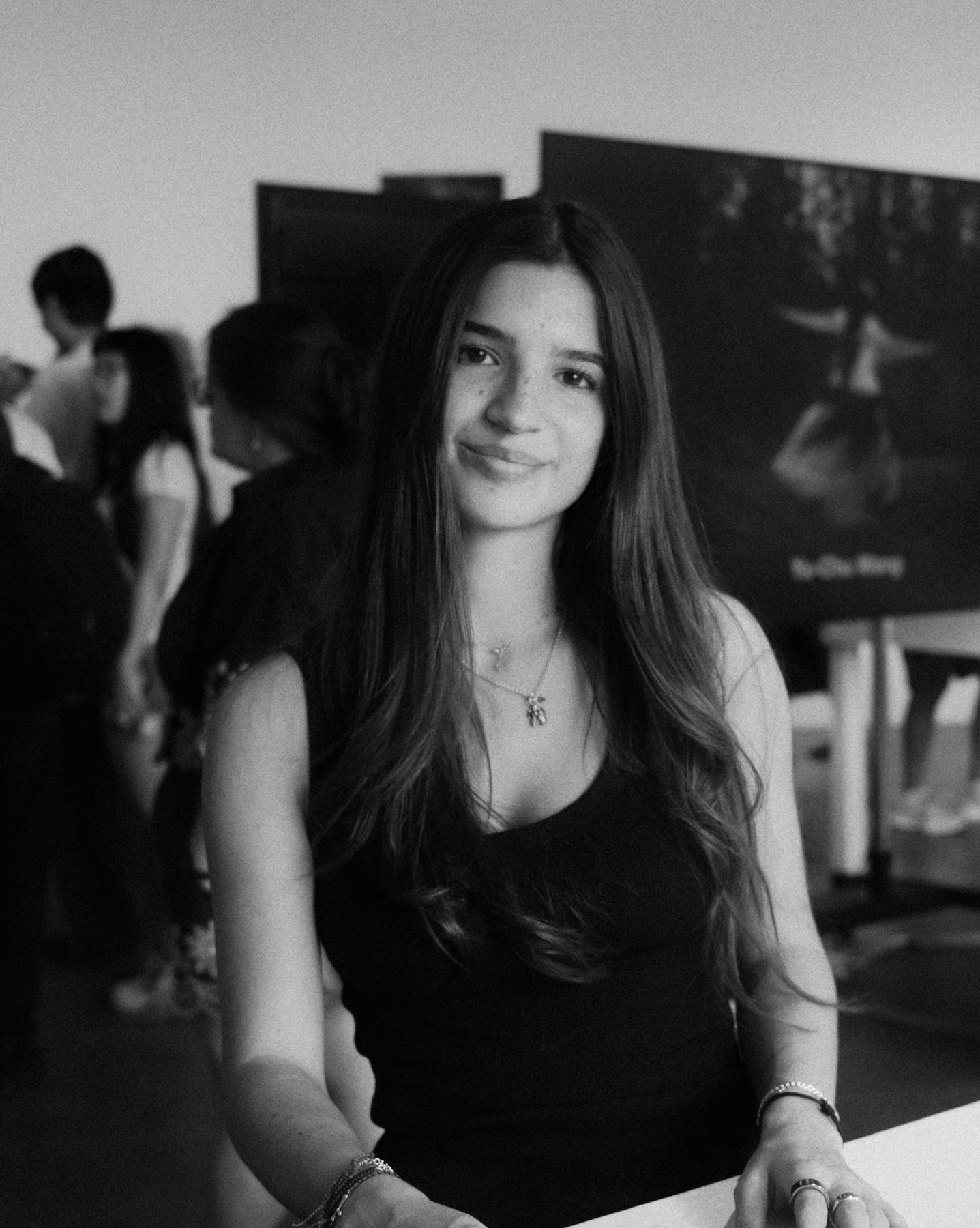 Portrait of Gia Bianca Mazzotti, in black and white