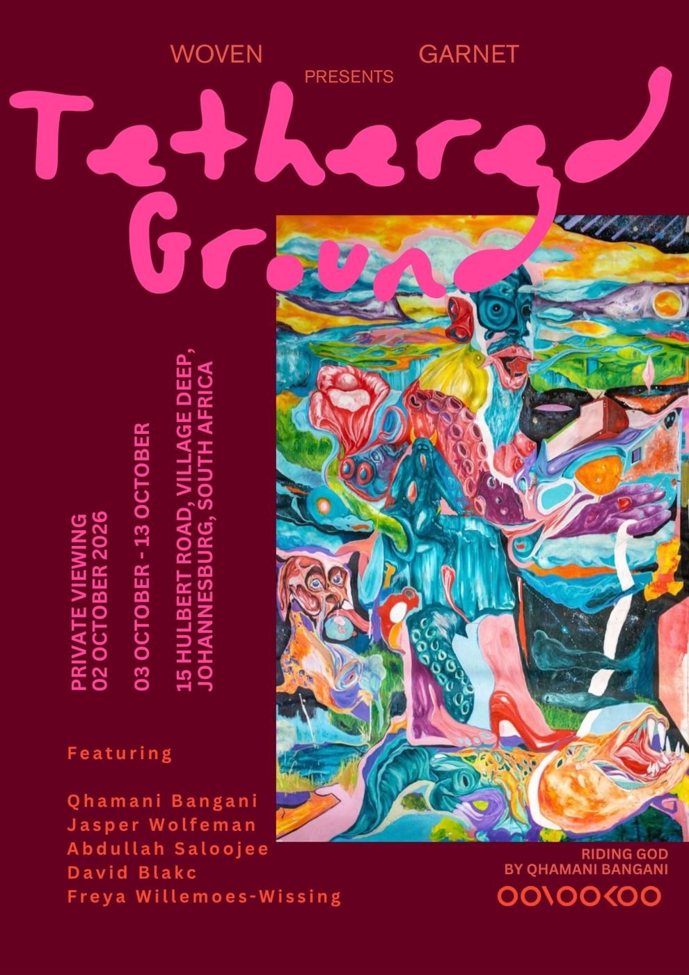 Poster featuring Riding God by Qhamani Bangani, with five artist names