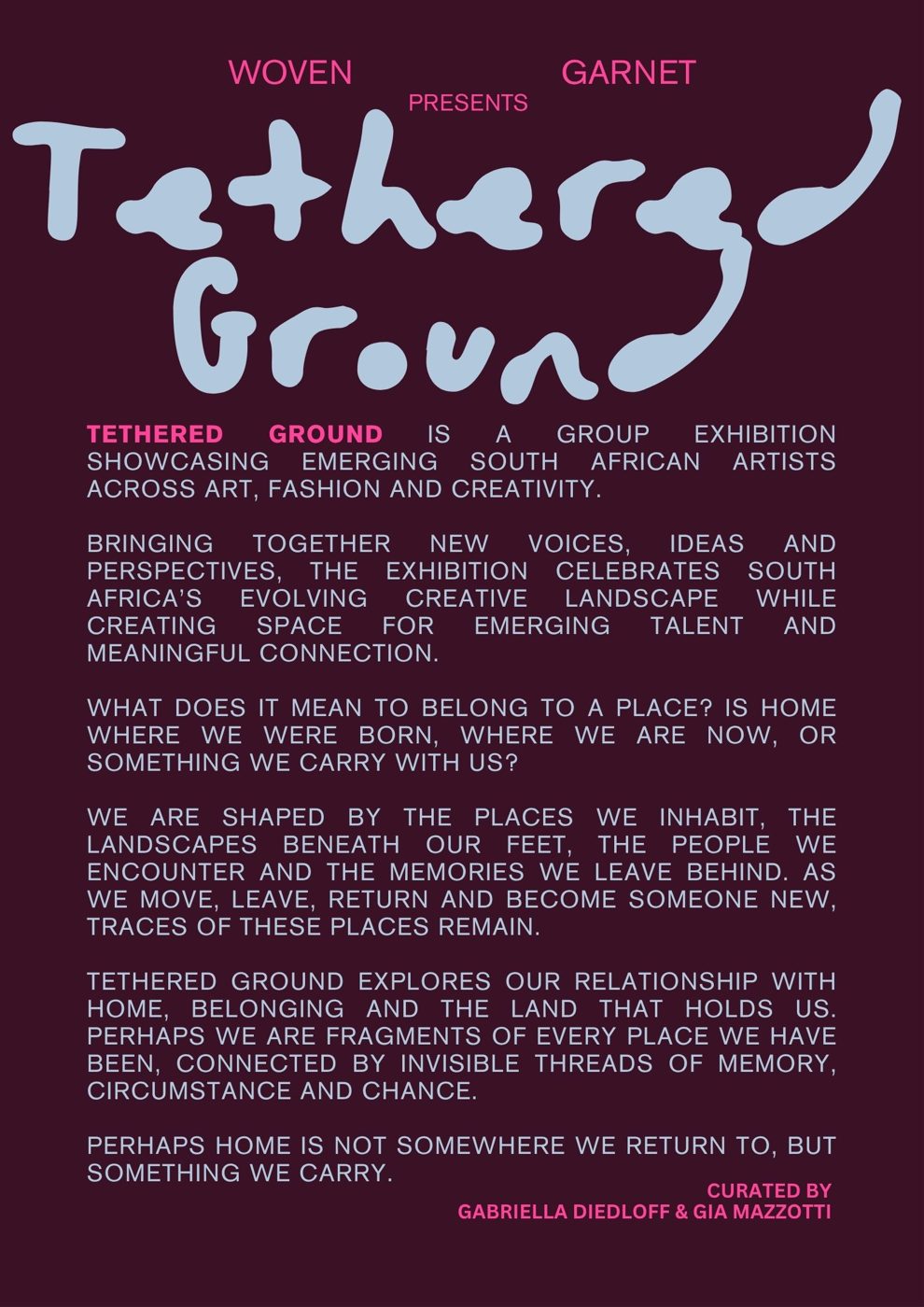 Curatorial statement poster in powder blue on plum